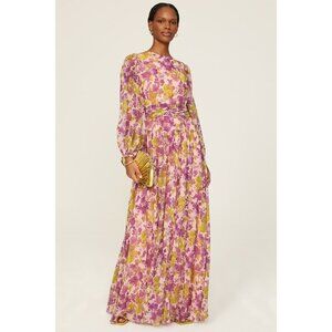 LDT Long Sleeve Floral Maxi Dress Purple Womens Size 0